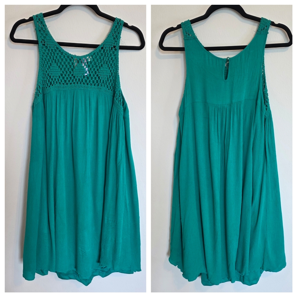 Alya Teal Crochet Mini Dress.